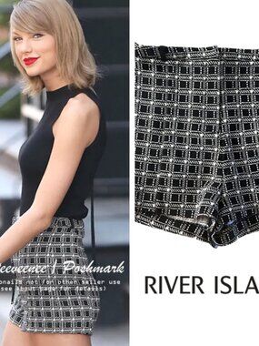 River Island Black Check Smart Shorts ASO Taylor Swift